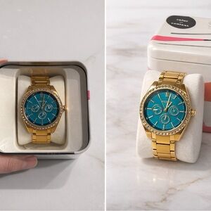 Fossil Gold-Tone Bracelet Watch with Teal Dial